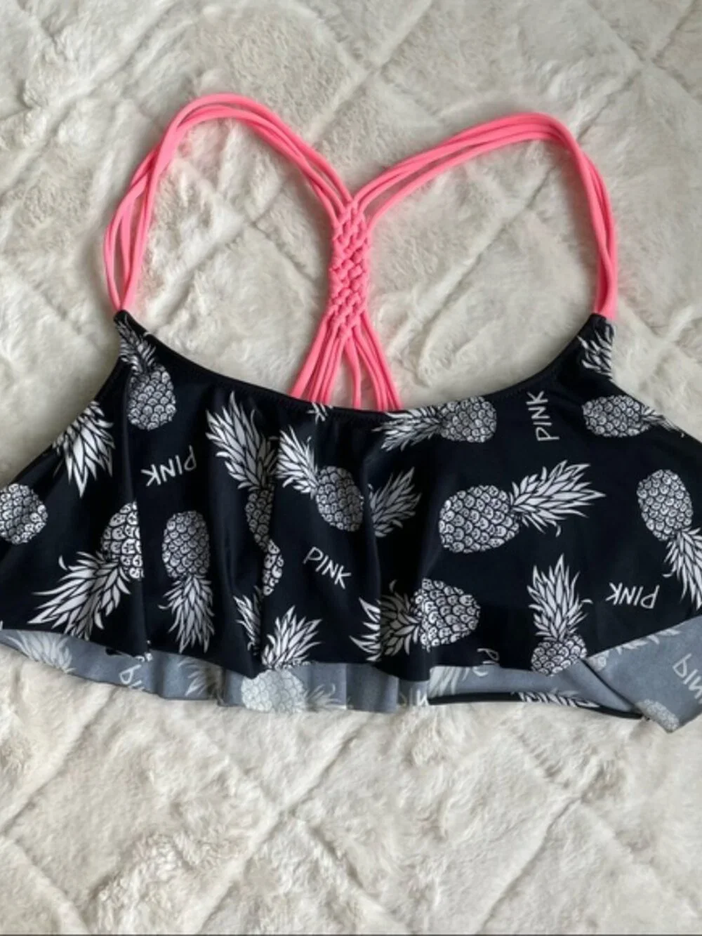Victoria’s Secret PINK | Pineapple Racerback Flounce Bikini Top | Size Small